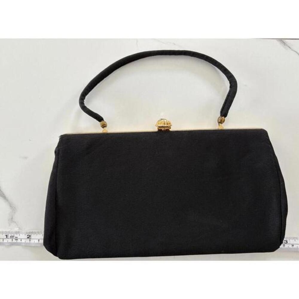 Vintage Evening Bag Clutch Gold Rhinestone Black Satin
